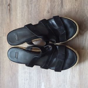 UGG Black Suede Wedge Sandal Size 9.5